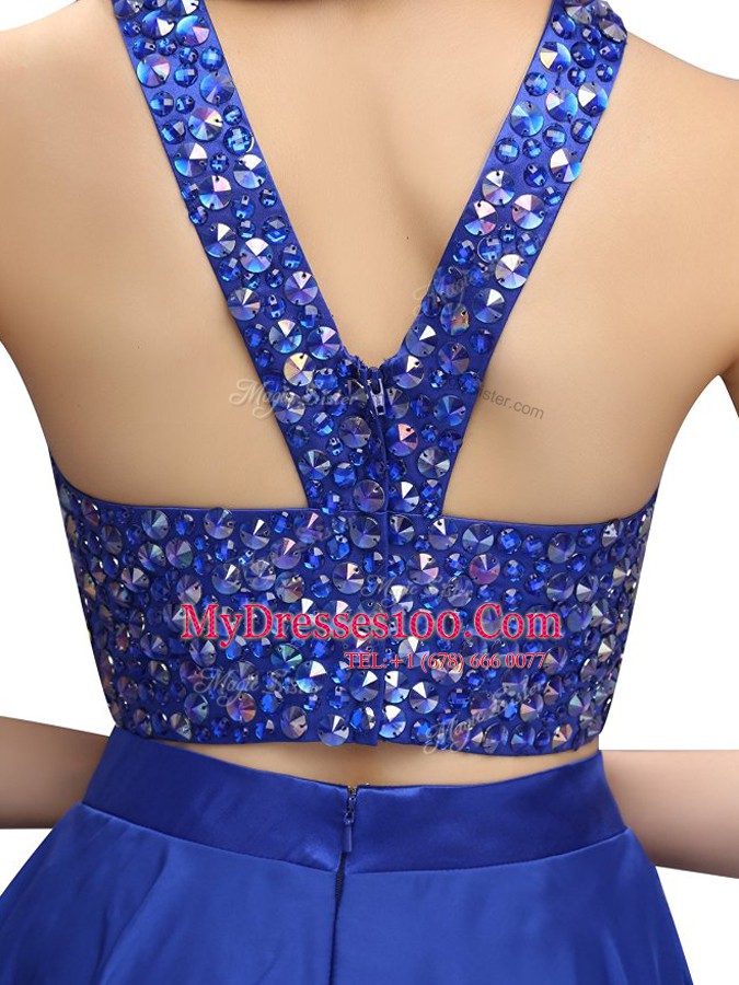 New Arrival Scoop Mini Length Two Pieces Sleeveless Royal Blue Party Dress Zipper