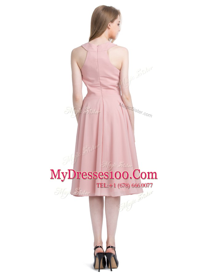 Fantastic Scoop Pink Sleeveless Beading Knee Length Prom Gown