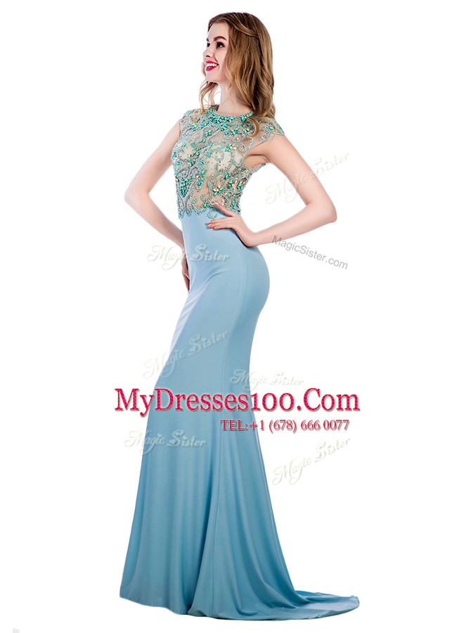Flirting Scoop Sleeveless Silk Like Satin Prom Dress Beading Sweep Train Zipper