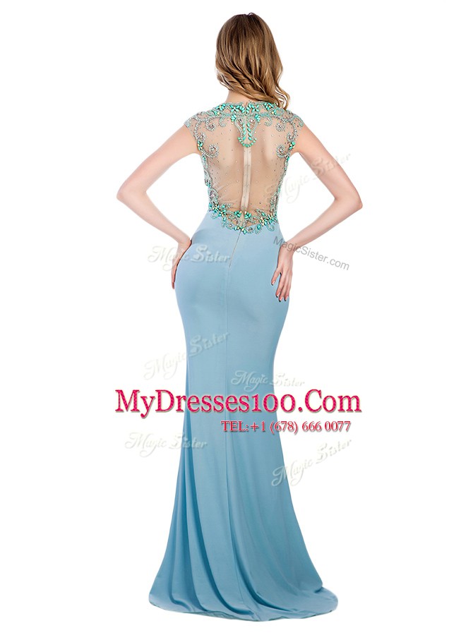 Flirting Scoop Sleeveless Silk Like Satin Prom Dress Beading Sweep Train Zipper