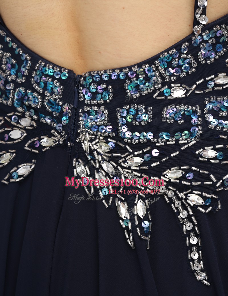 Black Prom Gown Prom and Party and For with Beading Spaghetti Straps Sleeveless Brush Train Zipper