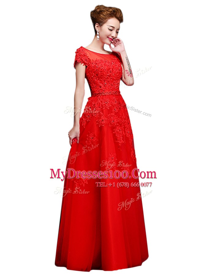 Clearance Floor Length Lace Up Prom Dresses Red for Prom and Party with Lace
