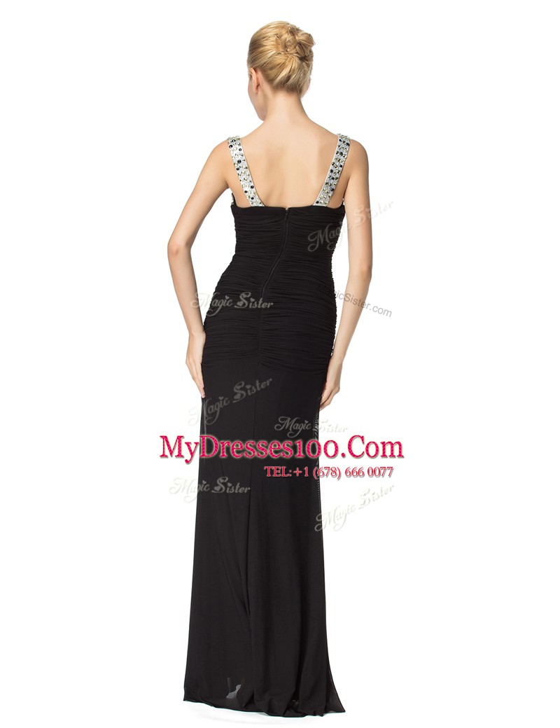 Black Zipper Straps Beading Prom Dresses Chiffon Sleeveless
