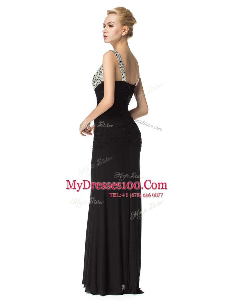 Black Zipper Straps Beading Prom Dresses Chiffon Sleeveless