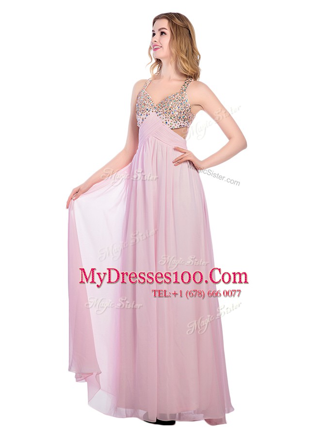 Romantic Lilac Sleeveless Floor Length Beading and Bowknot Criss Cross Prom Party Dress