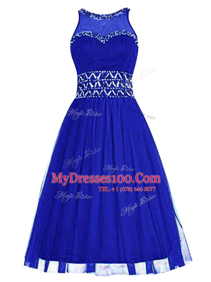 Top Selling Scoop Royal Blue Sleeveless Beading Knee Length Homecoming Dress
