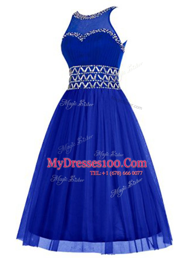 Top Selling Scoop Royal Blue Sleeveless Beading Knee Length Homecoming Dress