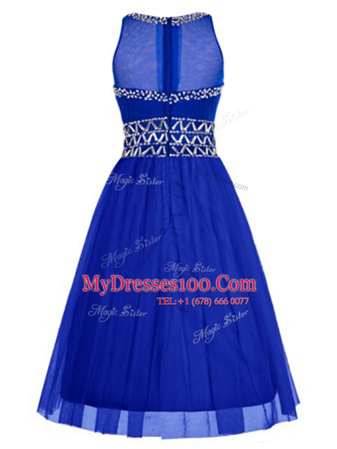 Top Selling Scoop Royal Blue Sleeveless Beading Knee Length Homecoming Dress