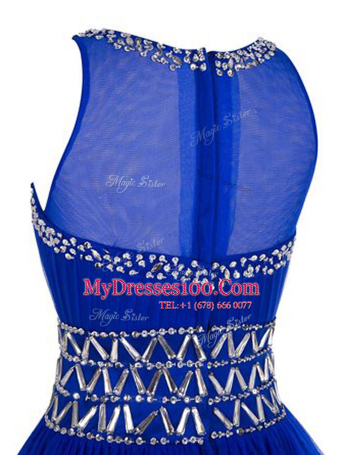 Top Selling Scoop Royal Blue Sleeveless Beading Knee Length Homecoming Dress