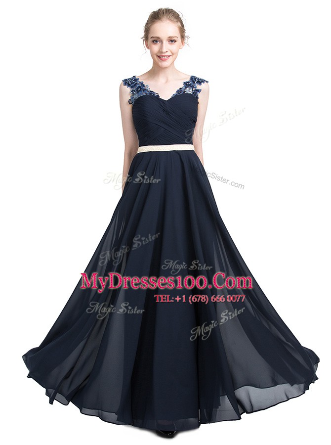 Floor Length Empire Sleeveless Navy Blue Mother Of The Bride Dress Zipper