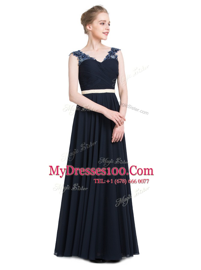 Floor Length Empire Sleeveless Navy Blue Mother Of The Bride Dress Zipper