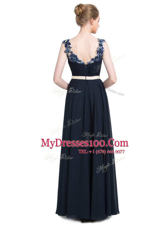 Floor Length Empire Sleeveless Navy Blue Mother Of The Bride Dress Zipper