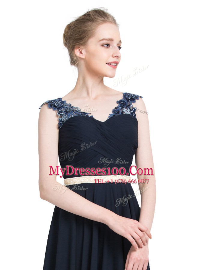 Floor Length Empire Sleeveless Navy Blue Mother Of The Bride Dress Zipper