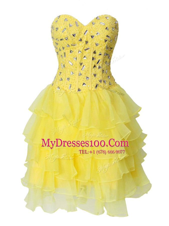 Eye-catching Sleeveless Zipper Mini Length Beading and Ruffled Layers Homecoming Dress