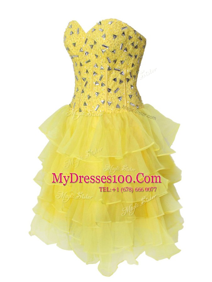 Eye-catching Sleeveless Zipper Mini Length Beading and Ruffled Layers Homecoming Dress
