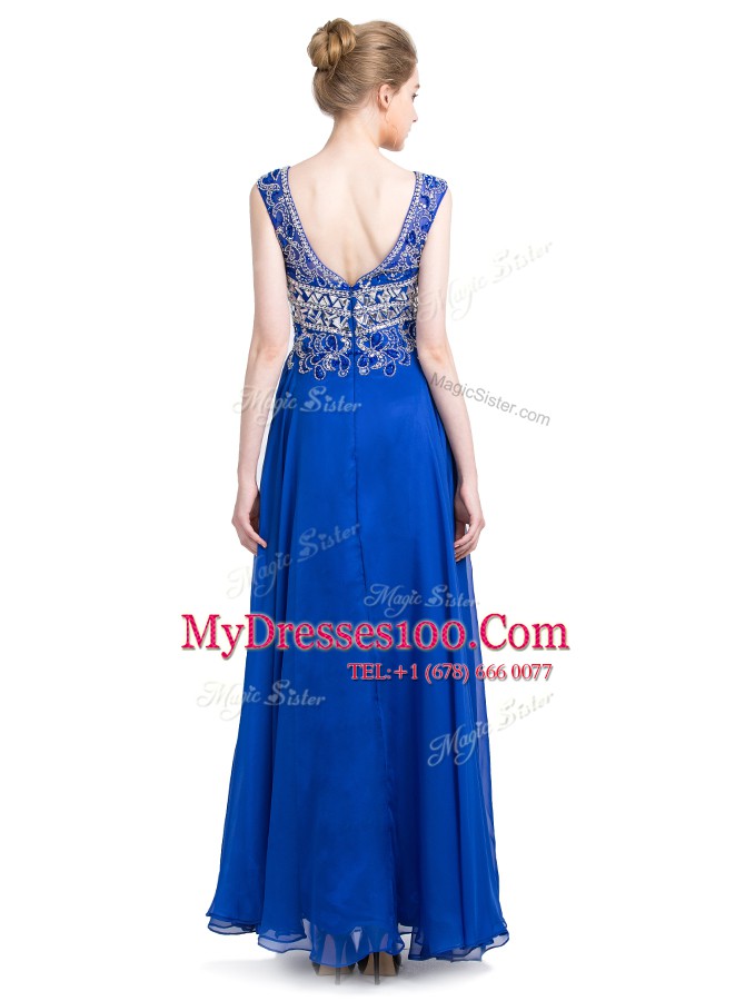 Elegant Royal Blue V-neck Neckline Beading Homecoming Dress Sleeveless Zipper