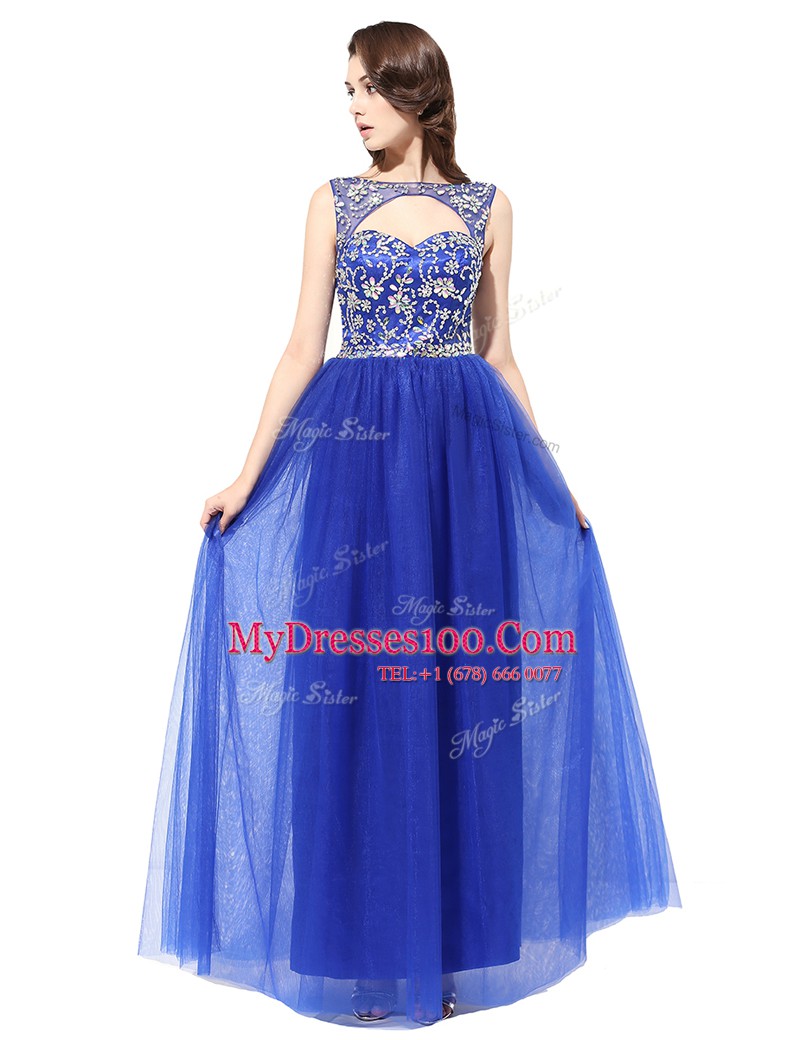 Floor Length Column/Sheath Sleeveless Blue Evening Dress Zipper