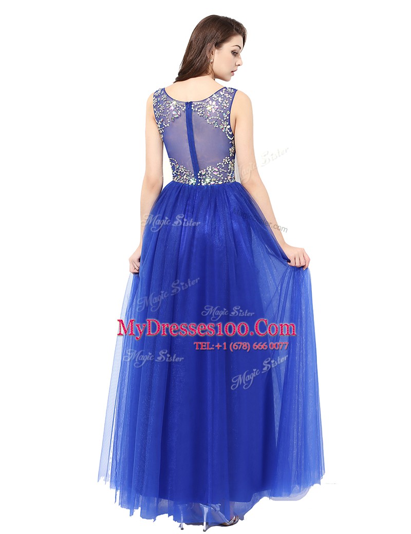 Floor Length Column/Sheath Sleeveless Blue Evening Dress Zipper