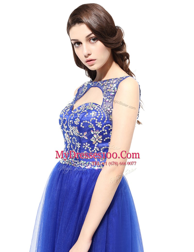 Floor Length Column/Sheath Sleeveless Blue Evening Dress Zipper