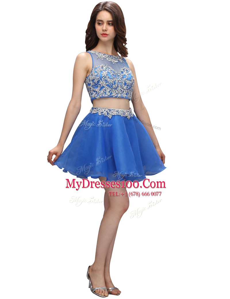 Organza Sleeveless Mini Length Prom Evening Gown and Beading