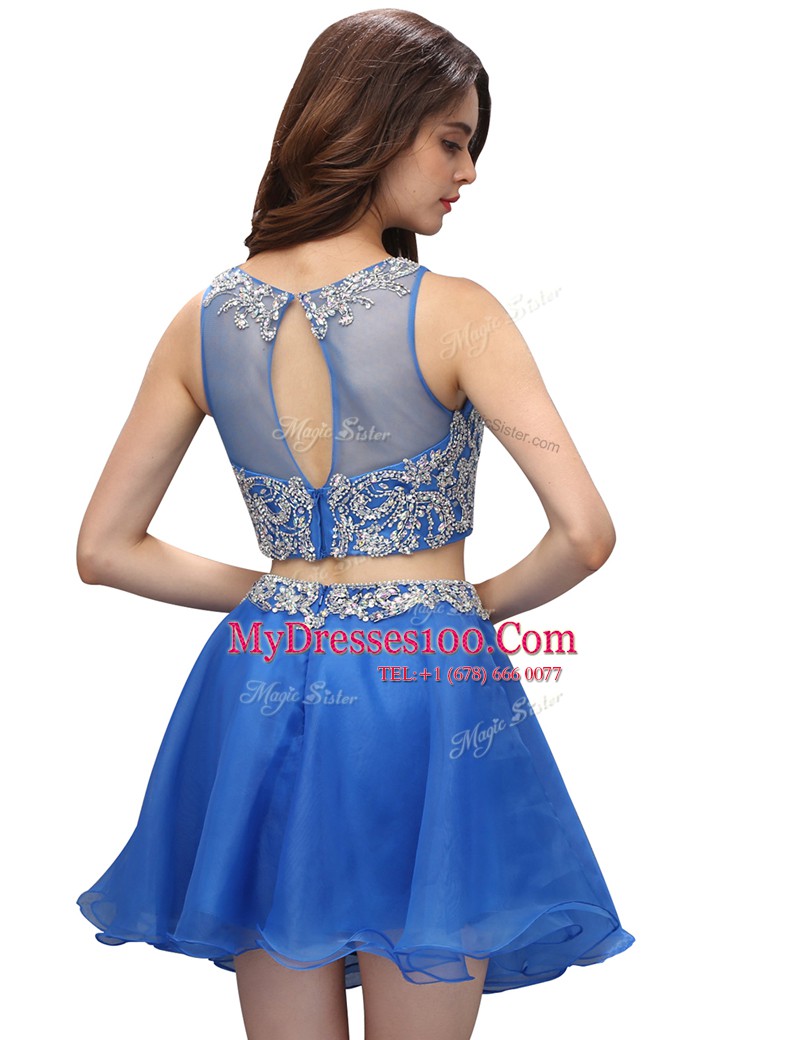 Organza Sleeveless Mini Length Prom Evening Gown and Beading