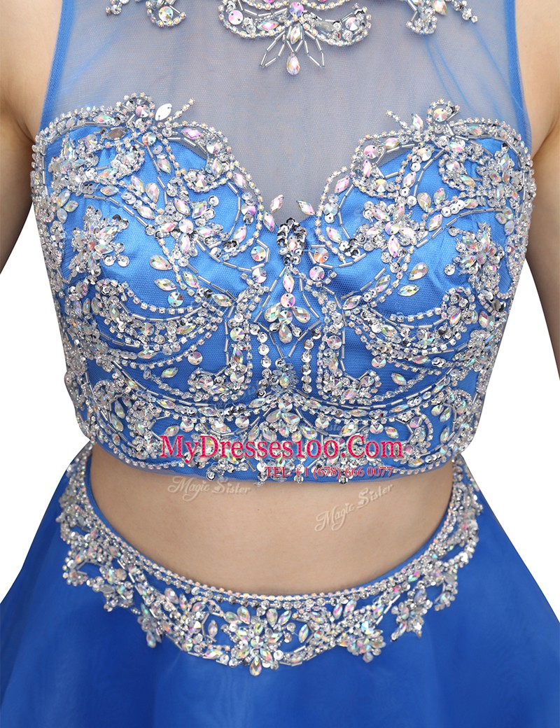 Organza Sleeveless Mini Length Prom Evening Gown and Beading