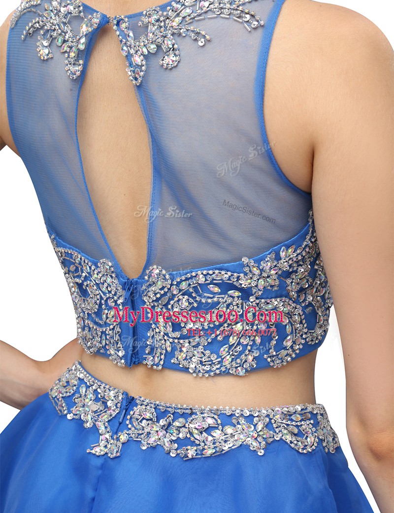 Organza Sleeveless Mini Length Prom Evening Gown and Beading
