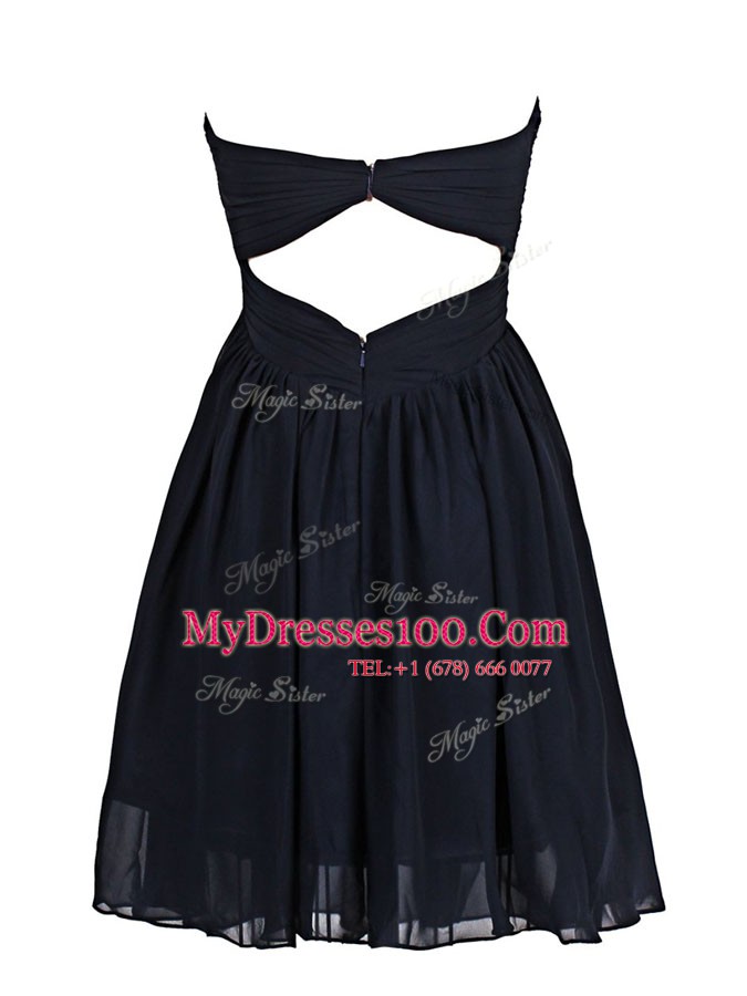New Style Sweetheart Sleeveless Prom Dress Mini Length Beading Navy Blue Chiffon