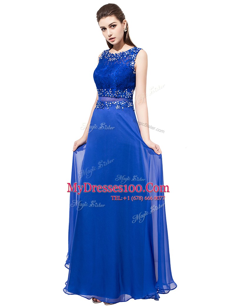Scoop Sleeveless Zipper Floor Length Beading and Lace Prom Evening Gown