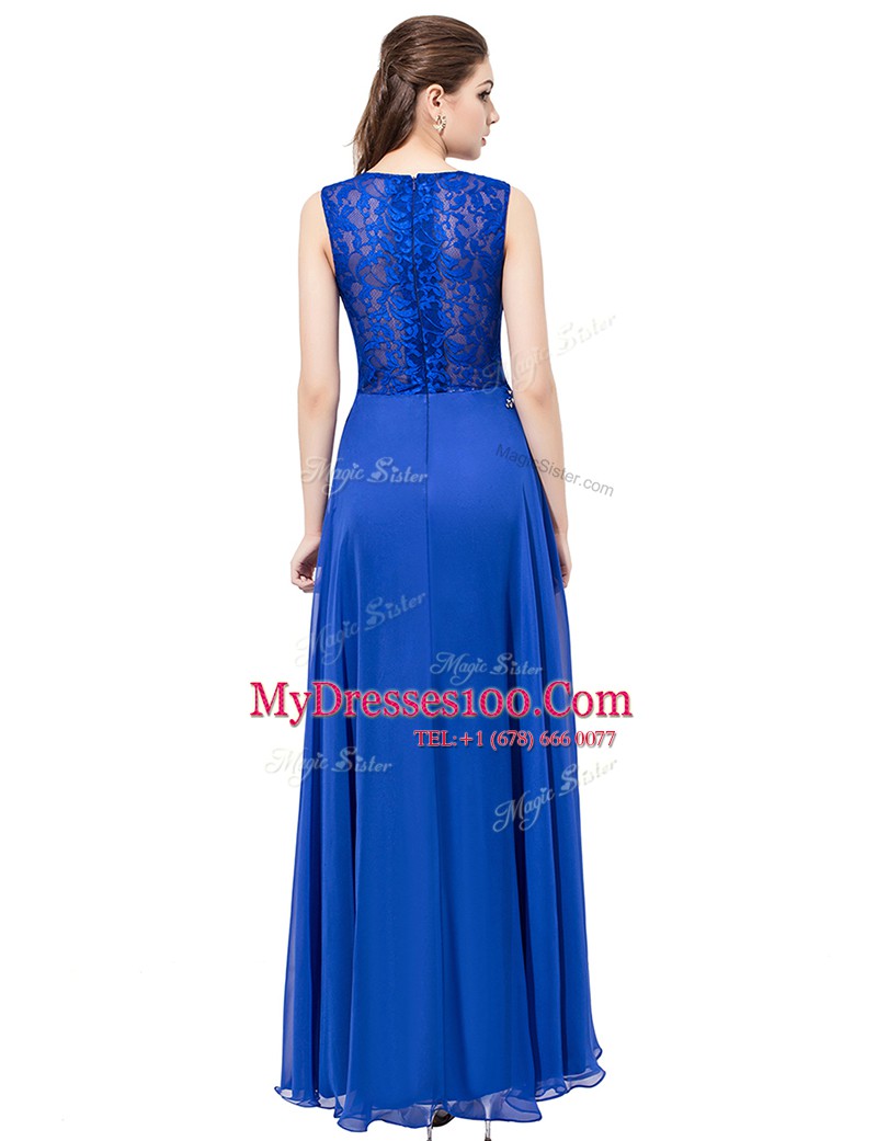 Scoop Sleeveless Zipper Floor Length Beading and Lace Prom Evening Gown