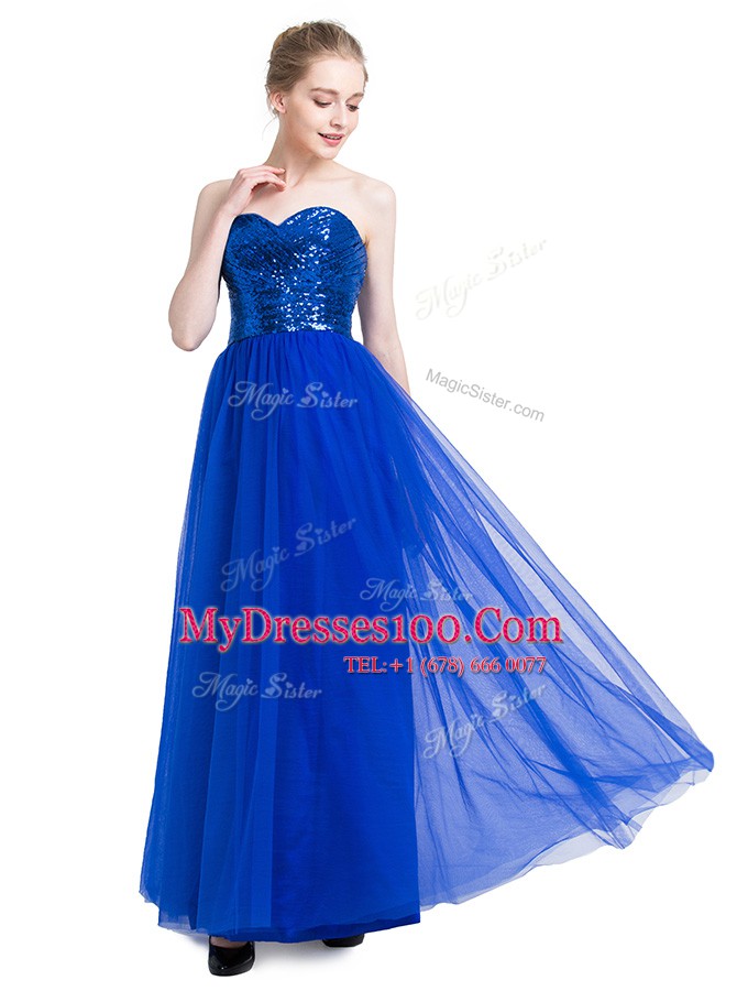 Royal Blue Prom and Party and For with Sequins Sweetheart Sleeveless Zipper