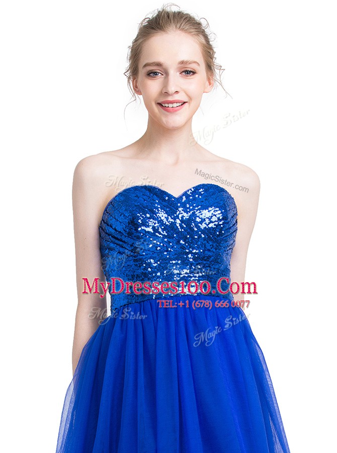 Royal Blue Prom and Party and For with Sequins Sweetheart Sleeveless Zipper