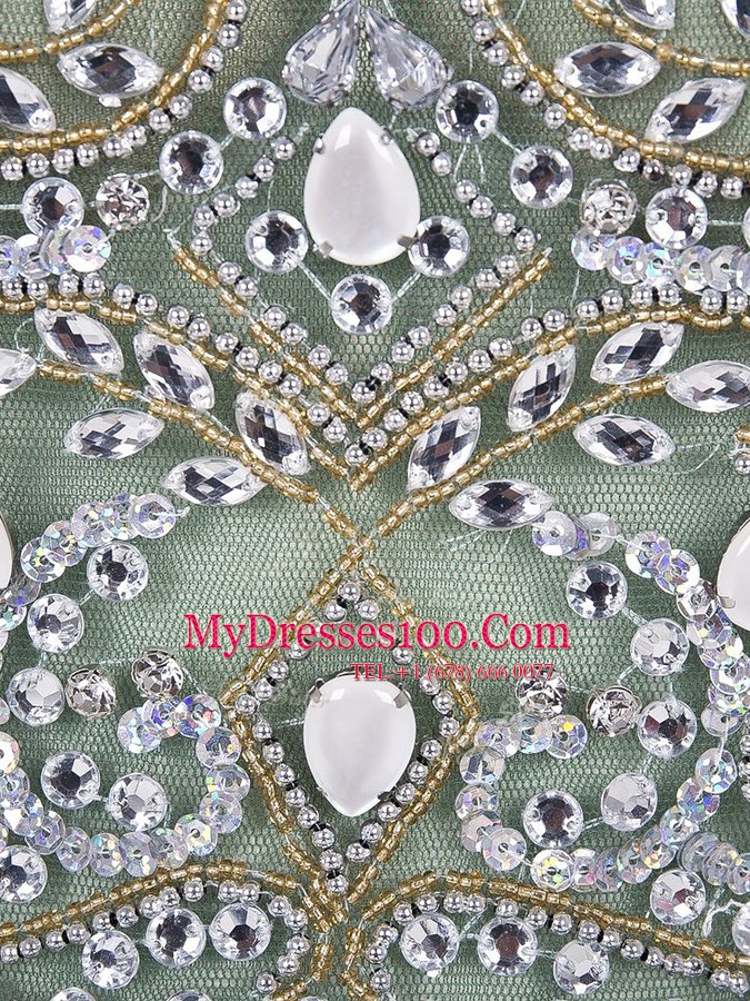 A-line Prom Gown Peacock Green Scoop Tulle Sleeveless Mini Length Zipper