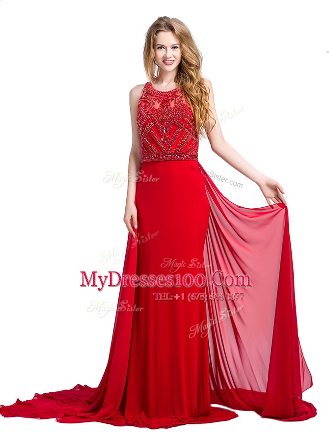 Fancy Scoop Sleeveless Silk Like Satin Homecoming Dress Beading Court Train Zipper