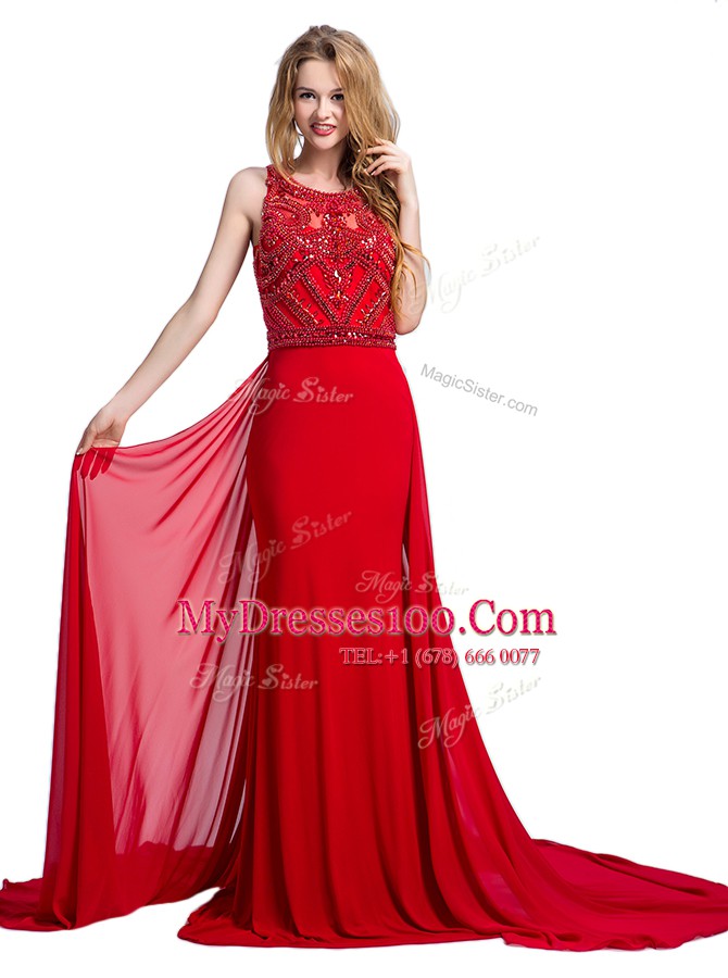 Fancy Scoop Sleeveless Silk Like Satin Homecoming Dress Beading Court Train Zipper