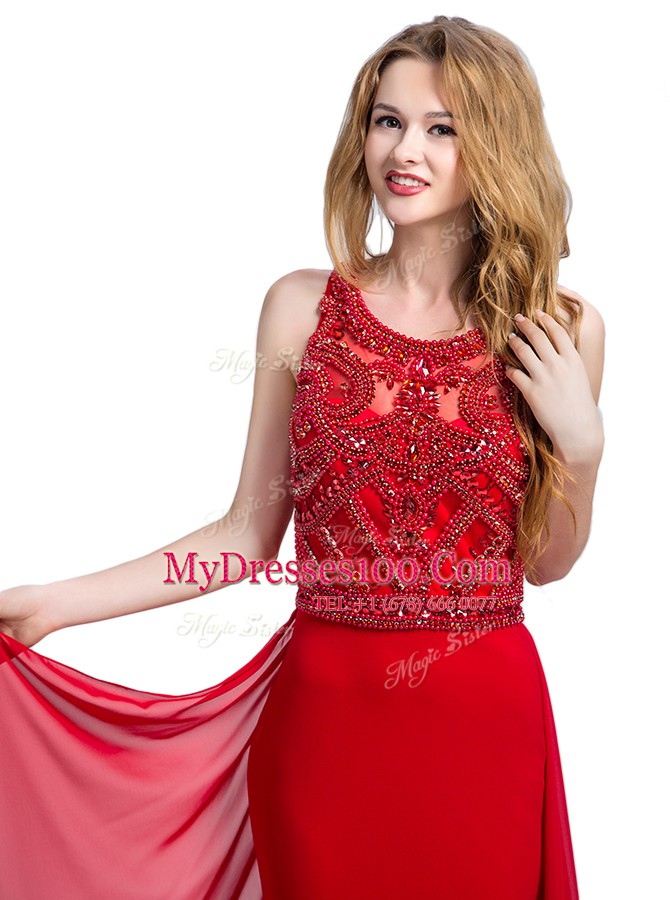 Fancy Scoop Sleeveless Silk Like Satin Homecoming Dress Beading Court Train Zipper