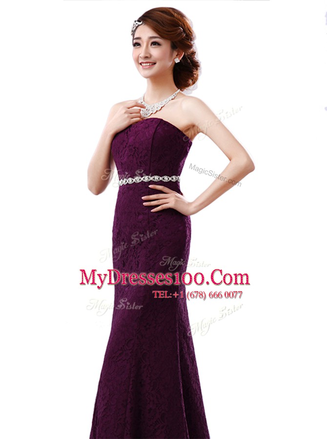 Lace Floor Length Column/Sheath Sleeveless Red Homecoming Dress Zipper