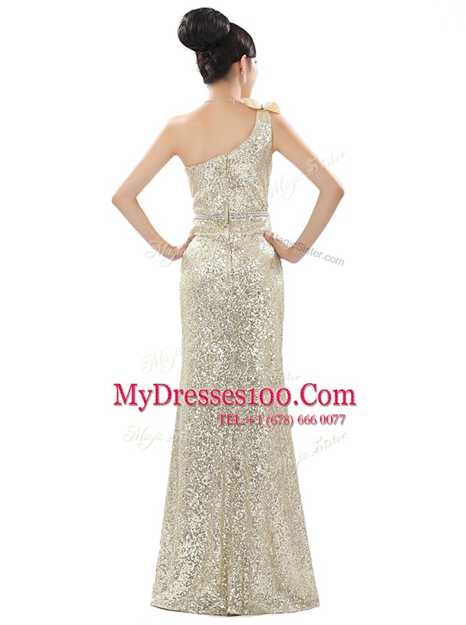 Superior One Shoulder Sequins Floor Length Column/Sheath Sleeveless Orange Prom Gown Zipper
