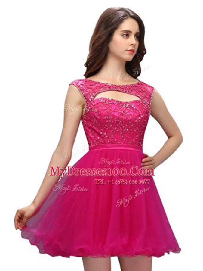 Elegant Mini Length Zipper Fuchsia for Prom and Party with Beading and Appliques