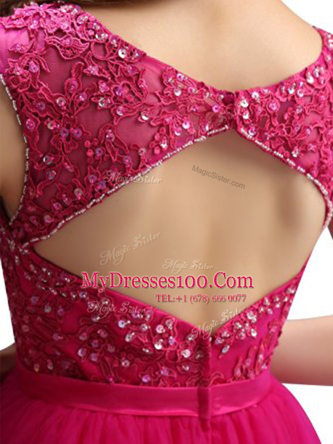 Elegant Mini Length Zipper Fuchsia for Prom and Party with Beading and Appliques