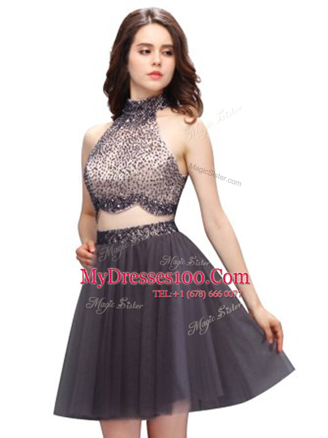 Lovely High-neck Sleeveless Chiffon Cocktail Dresses Beading Zipper