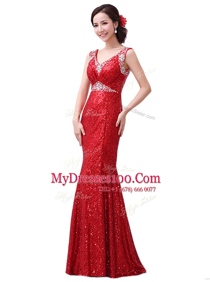Fancy Sleeveless Sequins Zipper Prom Evening Gown