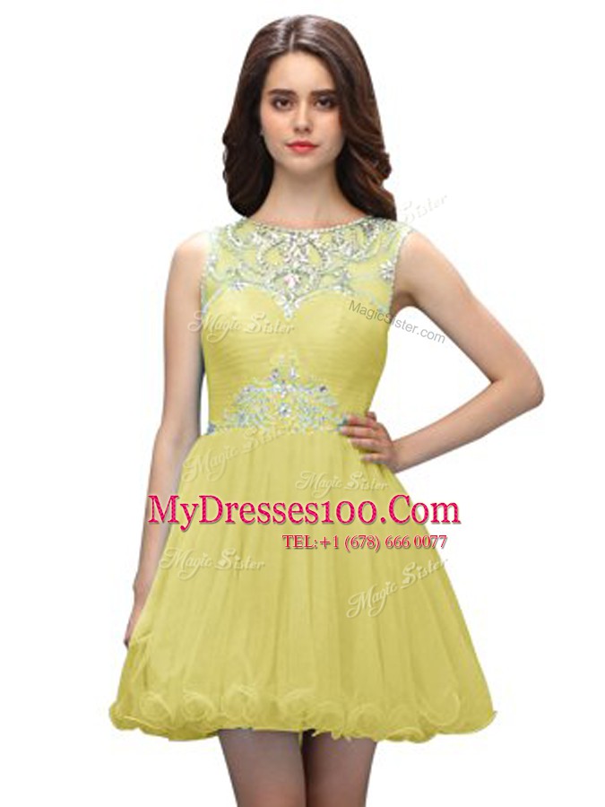 Scoop Sleeveless Zipper Mini Length Beading