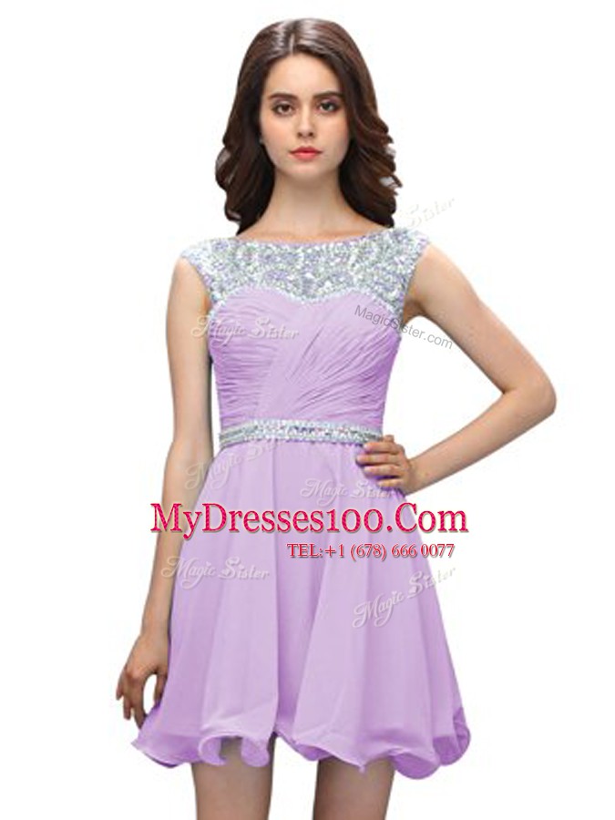 Extravagant Scoop Chiffon Sleeveless Mini Length Prom Dress and Beading