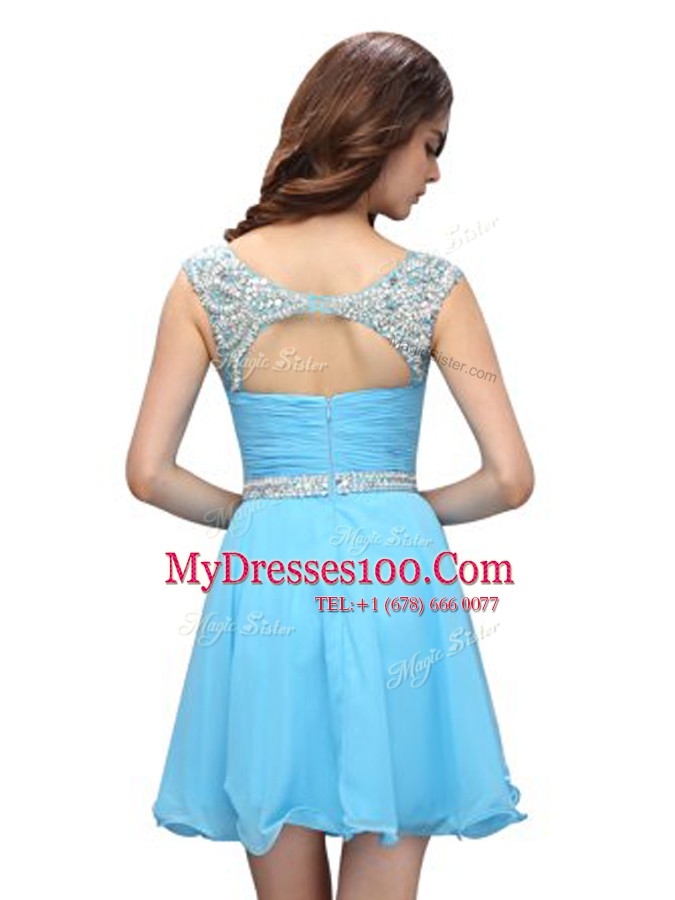 Extravagant Scoop Chiffon Sleeveless Mini Length Prom Dress and Beading