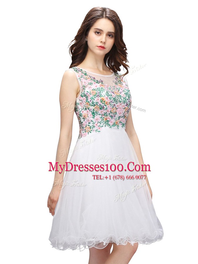 Latest Mini Length White Prom Party Dress Scoop Sleeveless Zipper