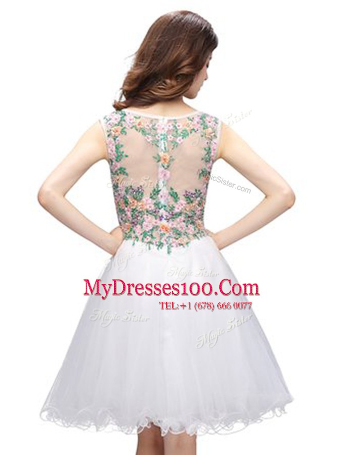 Latest Mini Length White Prom Party Dress Scoop Sleeveless Zipper