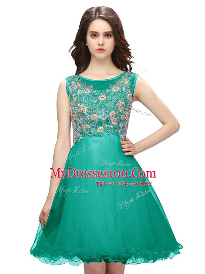 Scoop Turquoise Sleeveless Mini Length Embroidery Zipper