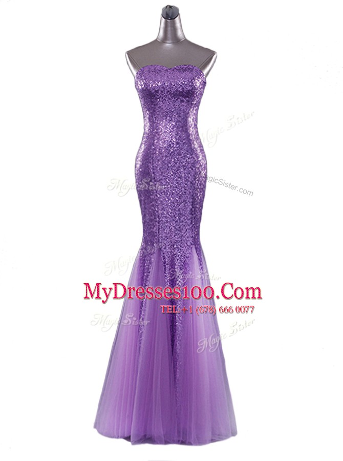 Simple Mermaid Sleeveless Zipper Floor Length Sequins Prom Gown