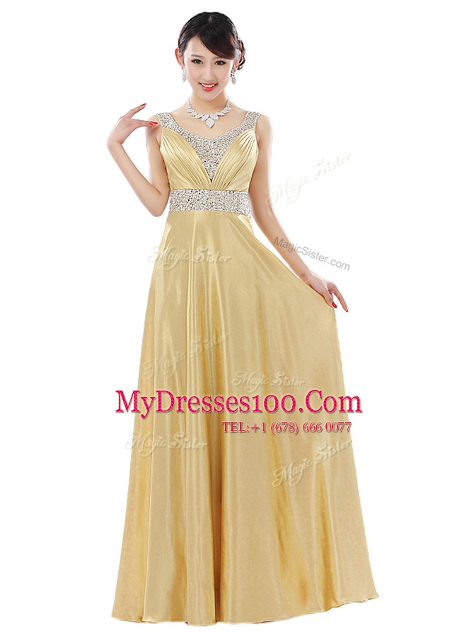 Great Chiffon Sleeveless Floor Length Prom Evening Gown and Beading